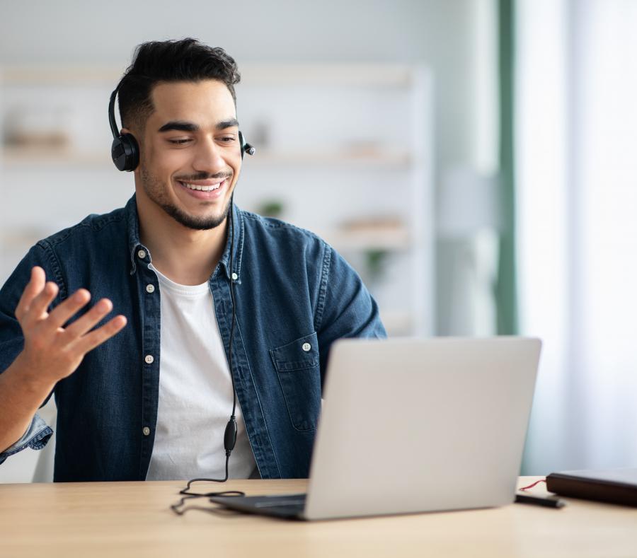 Reservation agent on a call with a customer.